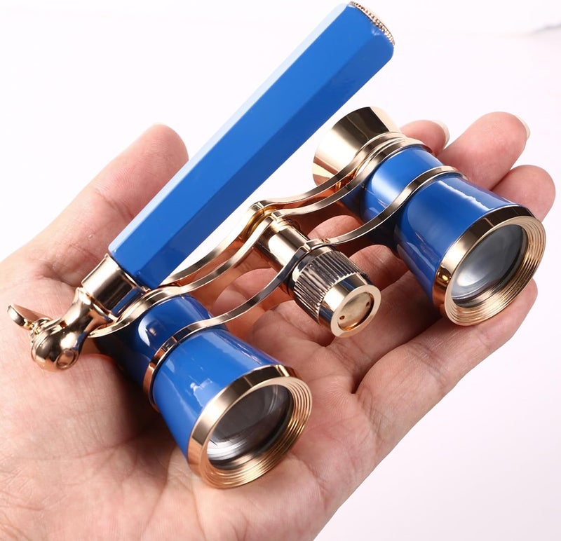 Aroncent Opera Glasses Binoculars 3x25 Vintage Theater Glasses with Handle: Compact Metal Opera Glasses for Theater Concert - Blue - Image 2